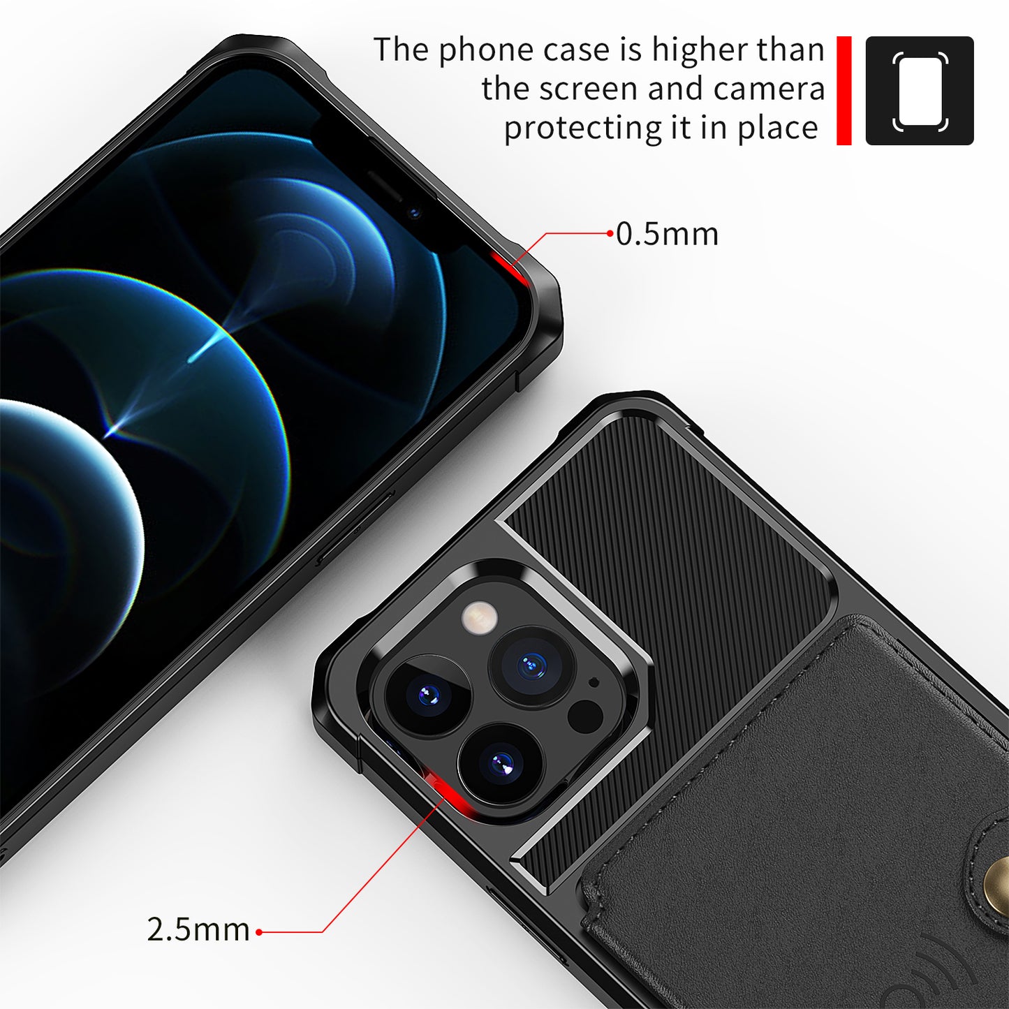 ZM03 All-Round Protection TPU Phone Case + PU Leather Wallet with Magnetic Metal Sheet for iPhone 13 Pro 6.1 inch