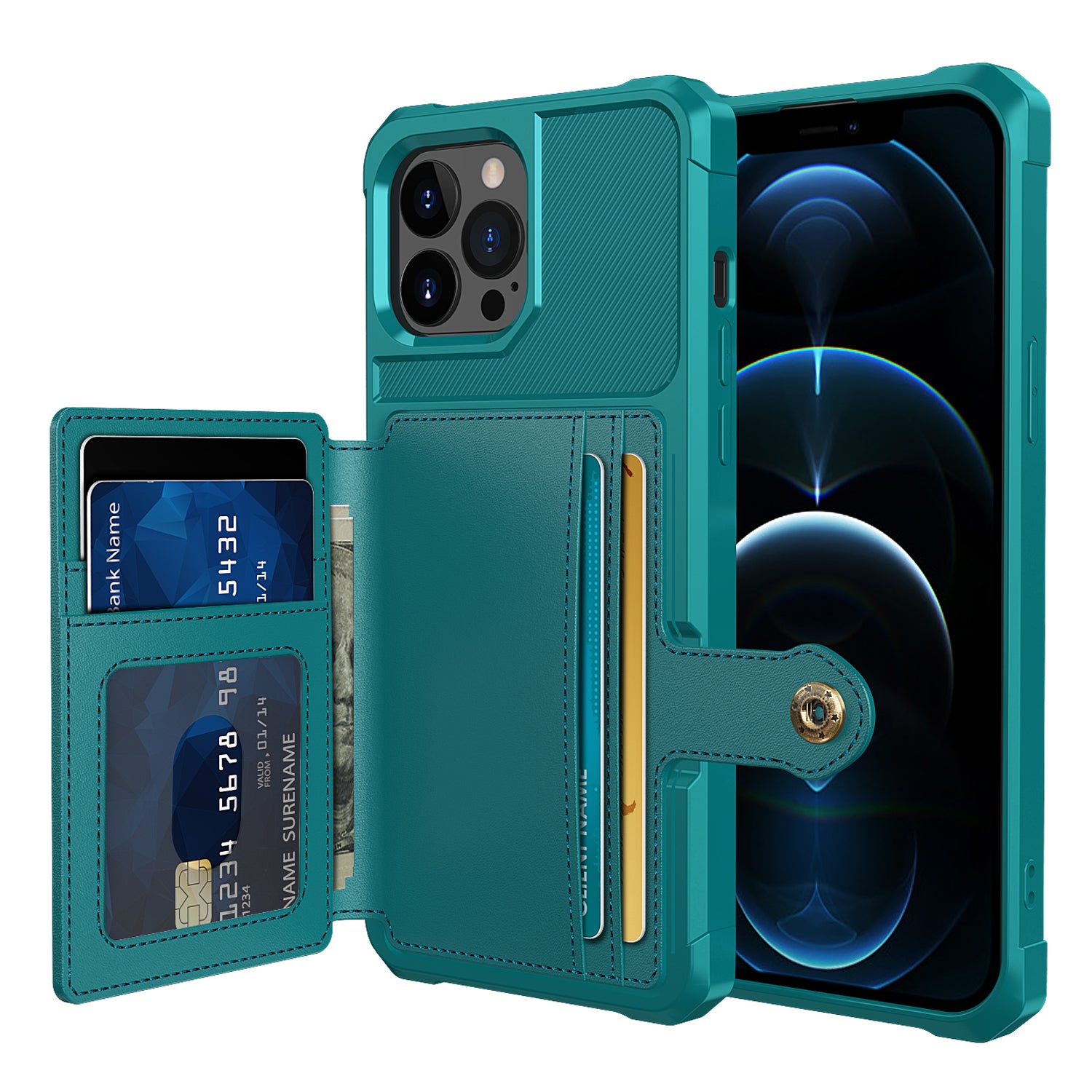 ZM03 All-Round Protection TPU Phone Case + PU Leather Wallet with Magnetic Metal Sheet for iPhone 13 Pro 6.1 inch