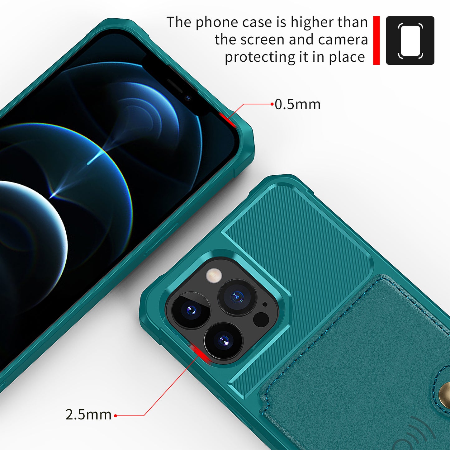 ZM03 All-Round Protection TPU Phone Case + PU Leather Wallet with Magnetic Metal Sheet for iPhone 13 Pro 6.1 inch