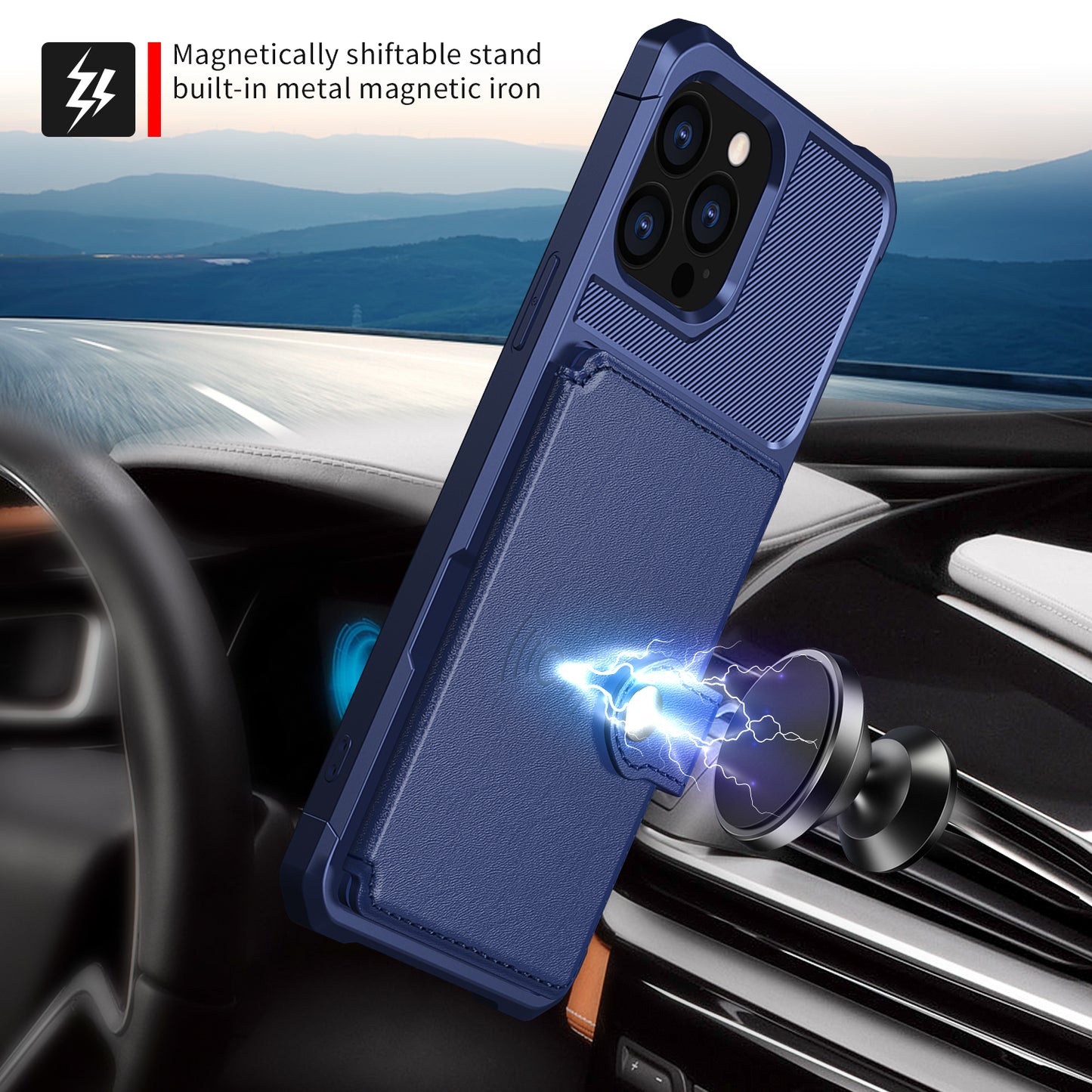 ZM03 TPU Phone Case + PU Leather Wallet with Magnetic Metal Sheet for iPhone 13 Pro Max 6.7 inch