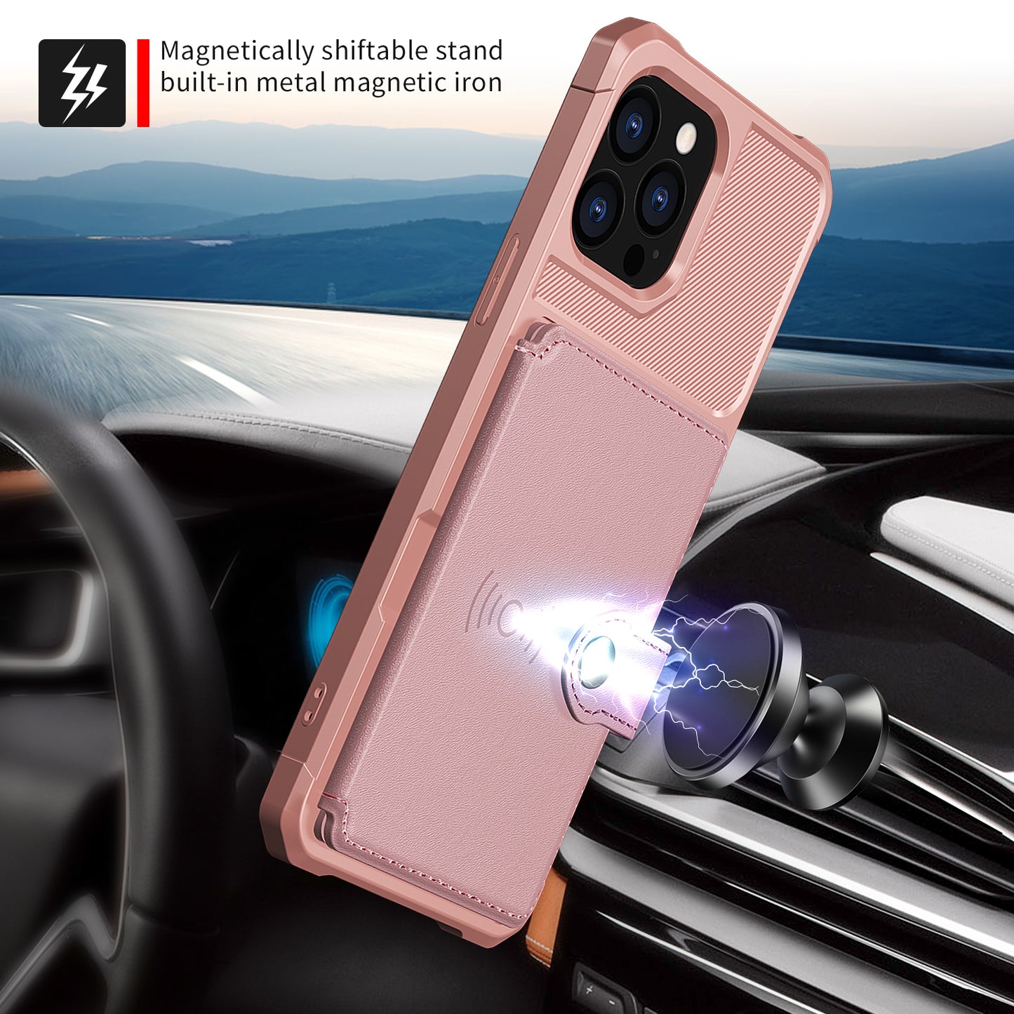 ZM03 TPU Phone Case + PU Leather Wallet with Magnetic Metal Sheet for iPhone 13 Pro Max 6.7 inch
