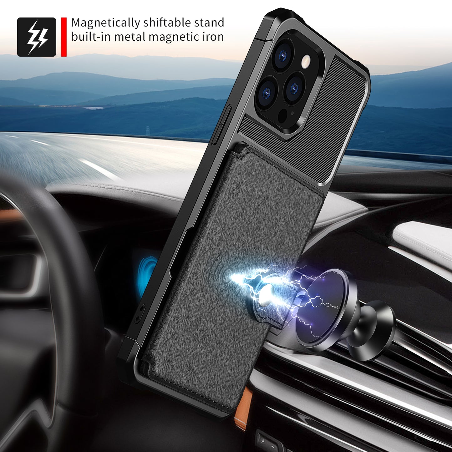 ZM03 TPU Phone Case + PU Leather Wallet with Magnetic Metal Sheet for iPhone 13 Pro Max 6.7 inch
