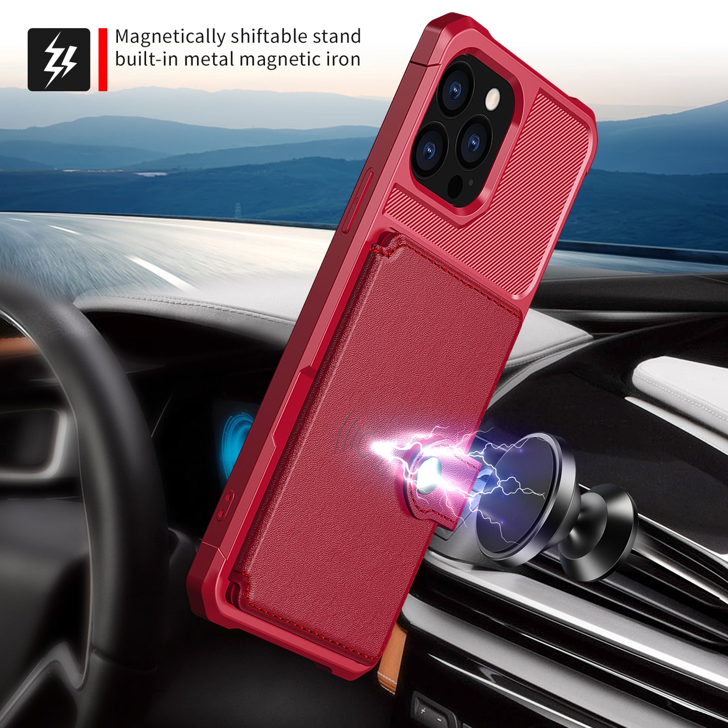ZM03 TPU Phone Case + PU Leather Wallet with Magnetic Metal Sheet for iPhone 13 Pro Max 6.7 inch