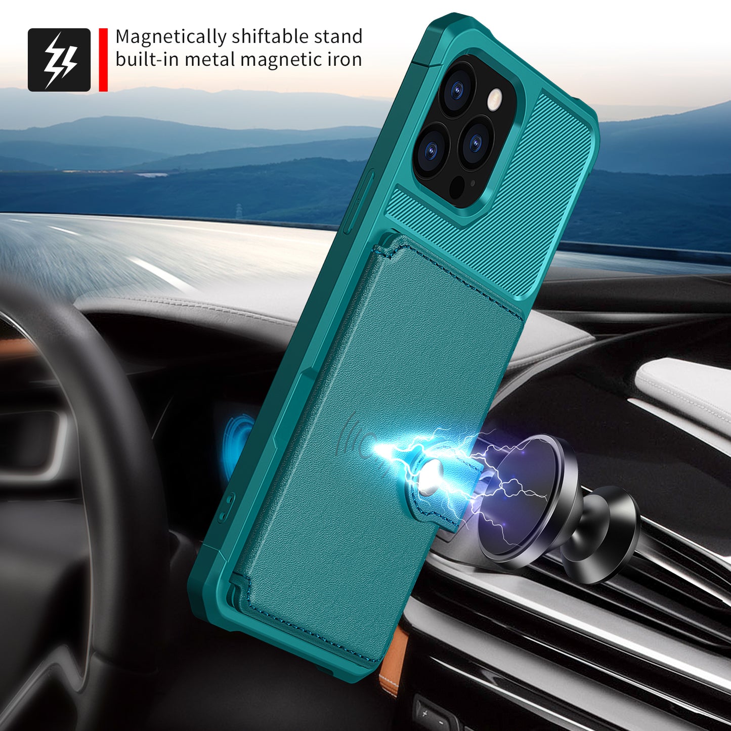 ZM03 TPU Phone Case + PU Leather Wallet with Magnetic Metal Sheet for iPhone 13 Pro Max 6.7 inch
