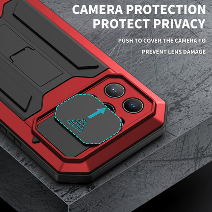 R-JUST Phone Protector Cover Kickstand Shell with Tempered Glass Screen Protector and Camera Slider for iPhone 13 Pro 6.1 inch