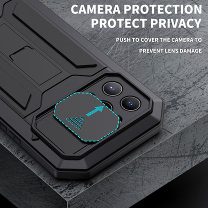 R-JUST Phone Protector Cover Kickstand Shell with Tempered Glass Screen Protector and Camera Slider for iPhone 13 Pro 6.1 inch