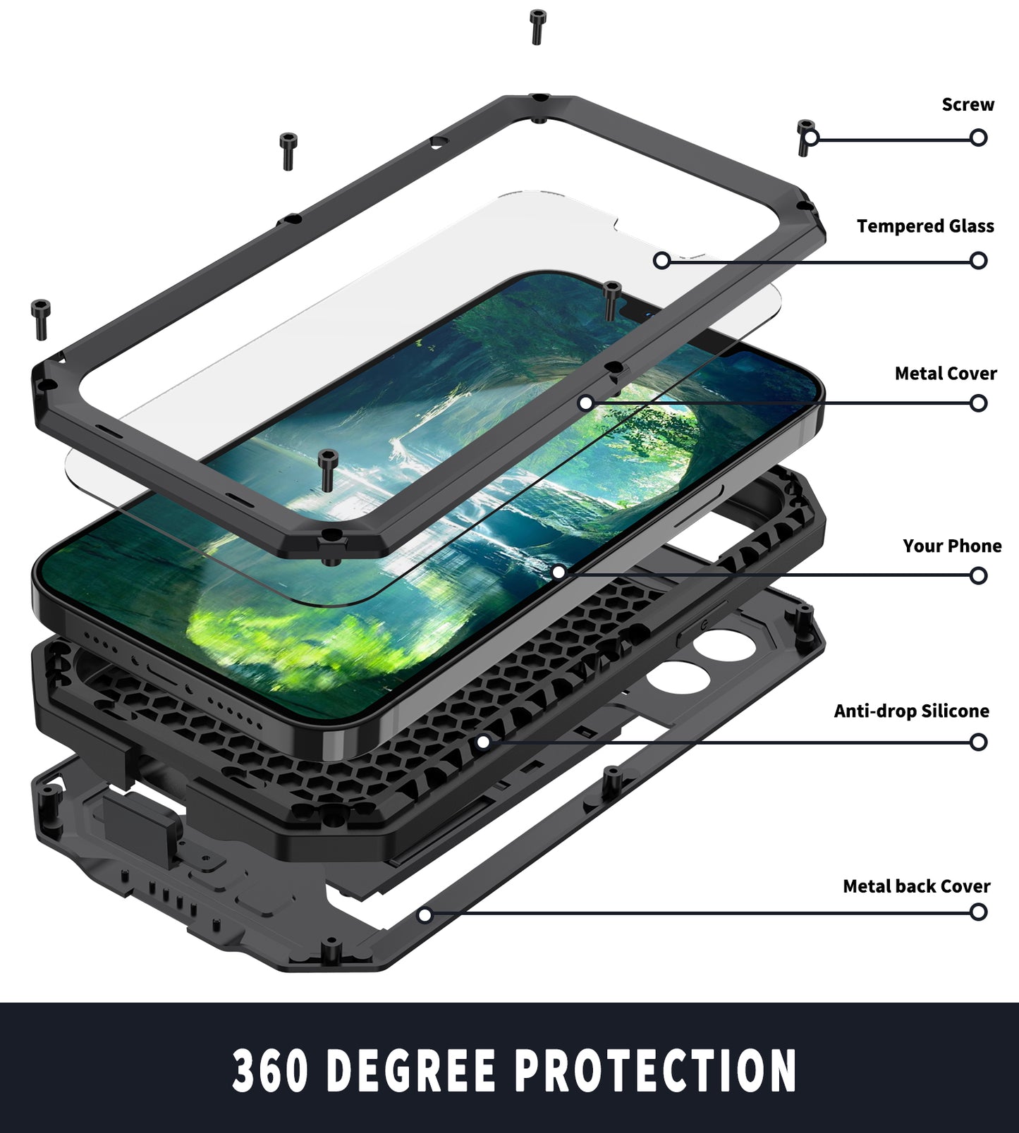 R-JUST Phone Protector Cover Kickstand Shell with Tempered Glass Screen Protector and Camera Slider for iPhone 13 Pro 6.1 inch