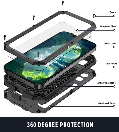 R-JUST Phone Protector Cover Kickstand Shell with Tempered Glass Screen Protector and Camera Slider for iPhone 13 Pro 6.1 inch