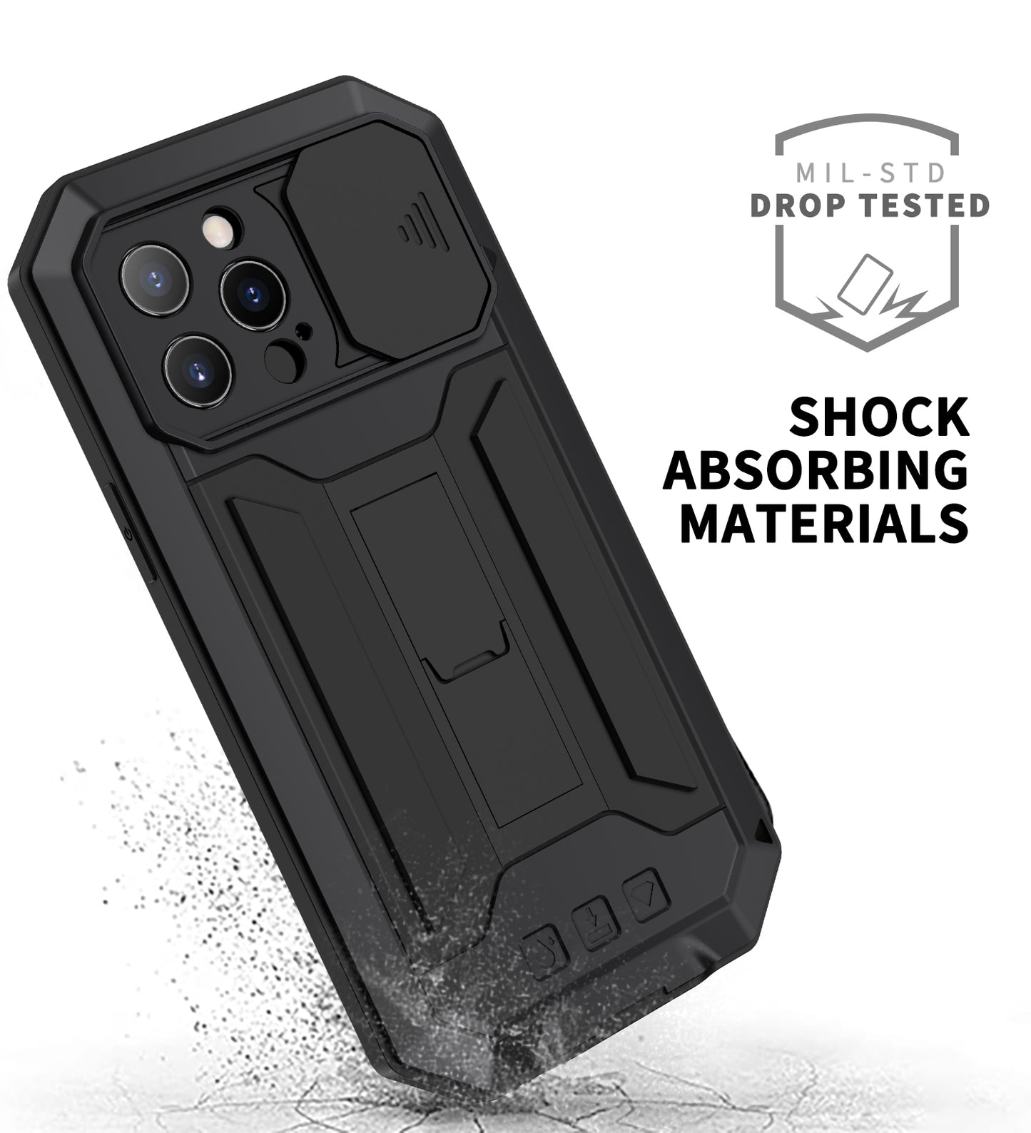 R-JUST Phone Protector Cover Kickstand Shell with Tempered Glass Screen Protector and Camera Slider for iPhone 13 Pro 6.1 inch