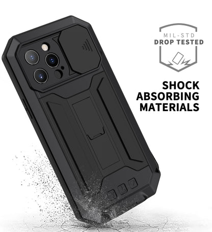 R-JUST Phone Protector Cover Kickstand Shell with Tempered Glass Screen Protector and Camera Slider for iPhone 13 Pro 6.1 inch