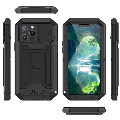 R-JUST Phone Protector Cover Kickstand Shell with Tempered Glass Screen Protector and Camera Slider for iPhone 13 Pro 6.1 inch