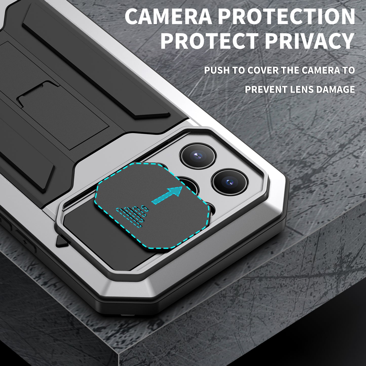 R-JUST Phone Protector Cover Kickstand Shell with Tempered Glass Screen Protector and Camera Slider for iPhone 13 Pro 6.1 inch