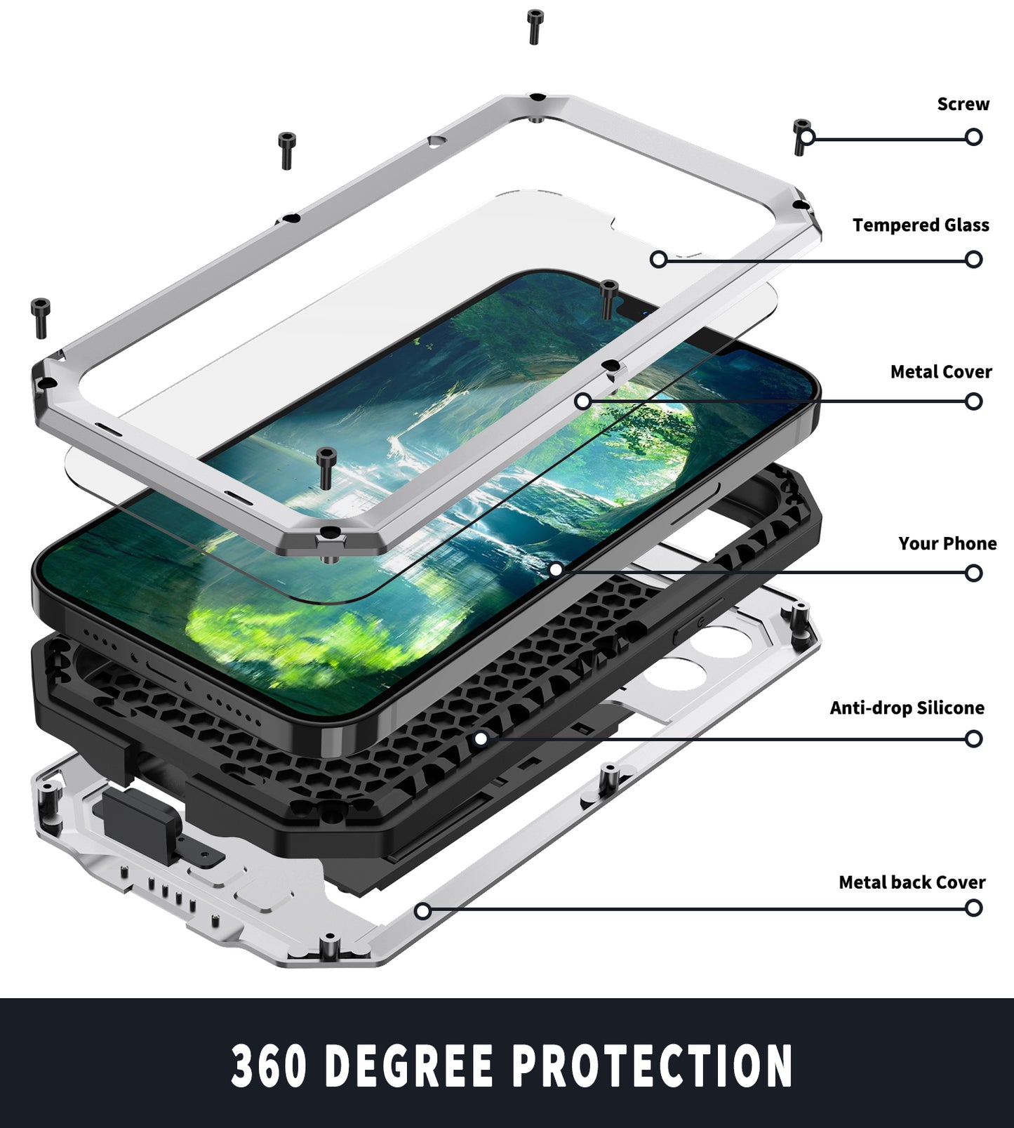 R-JUST Phone Protector Cover Kickstand Shell with Tempered Glass Screen Protector and Camera Slider for iPhone 13 Pro 6.1 inch