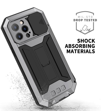 R-JUST Phone Protector Cover Kickstand Shell with Tempered Glass Screen Protector and Camera Slider for iPhone 13 Pro 6.1 inch