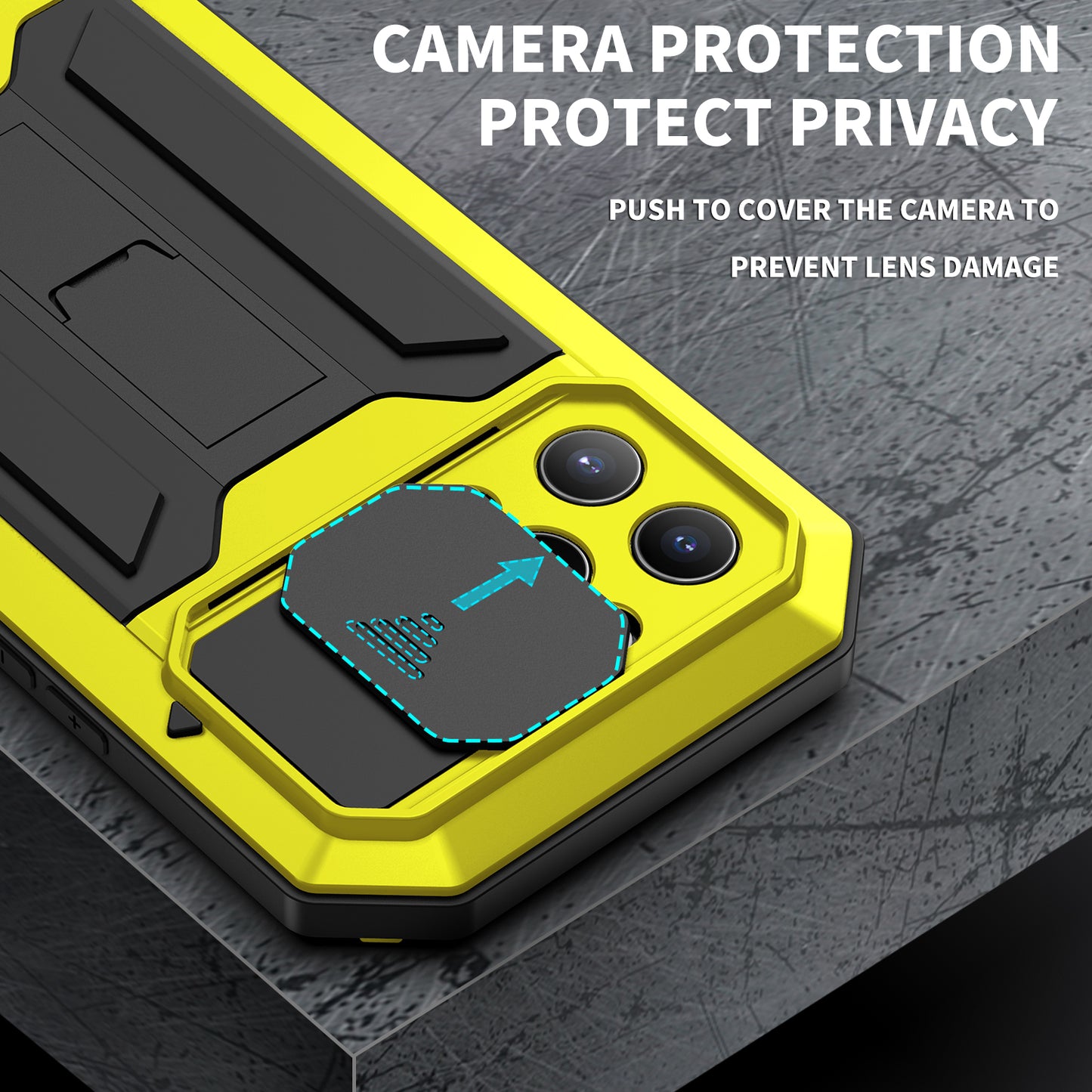 R-JUST Phone Protector Cover Kickstand Shell with Tempered Glass Screen Protector and Camera Slider for iPhone 13 Pro 6.1 inch