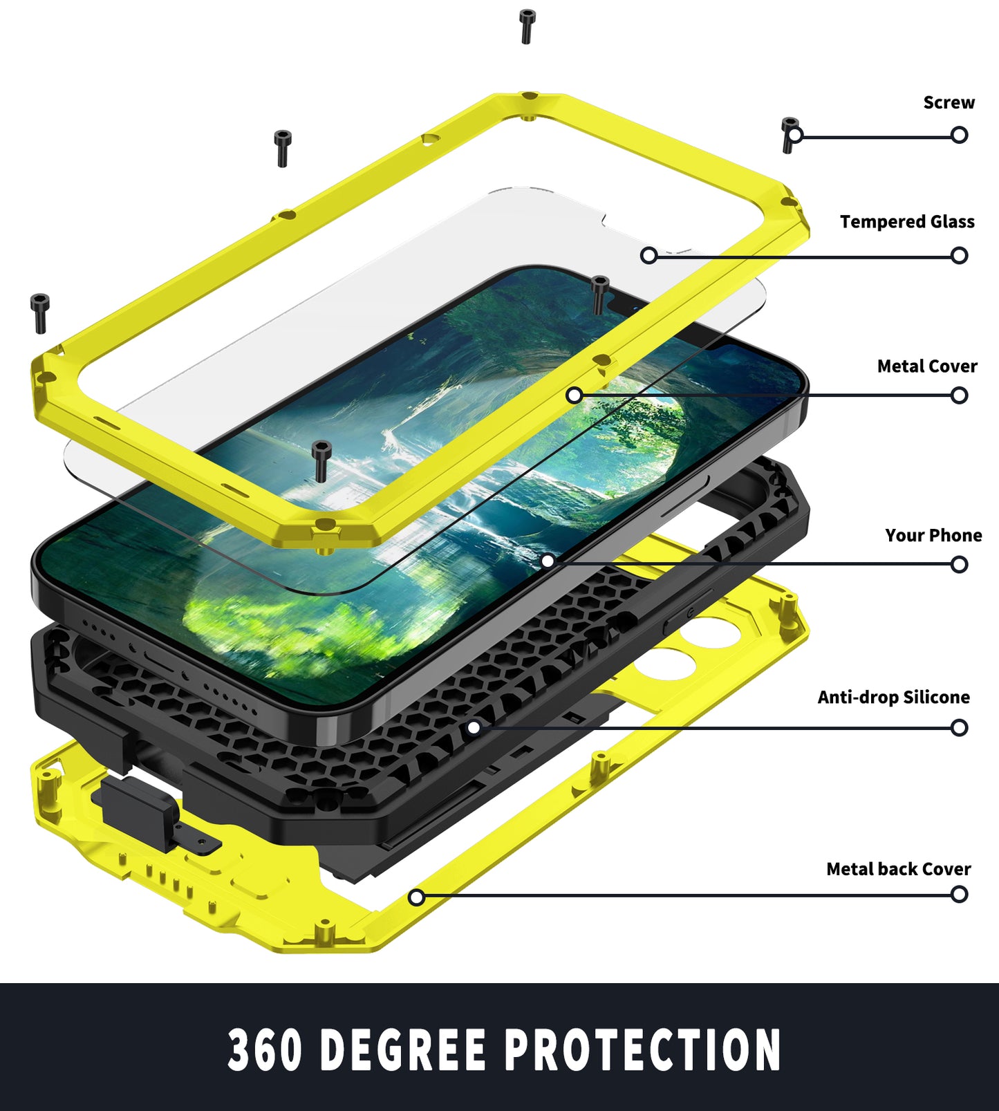 R-JUST Phone Protector Cover Kickstand Shell with Tempered Glass Screen Protector and Camera Slider for iPhone 13 Pro 6.1 inch