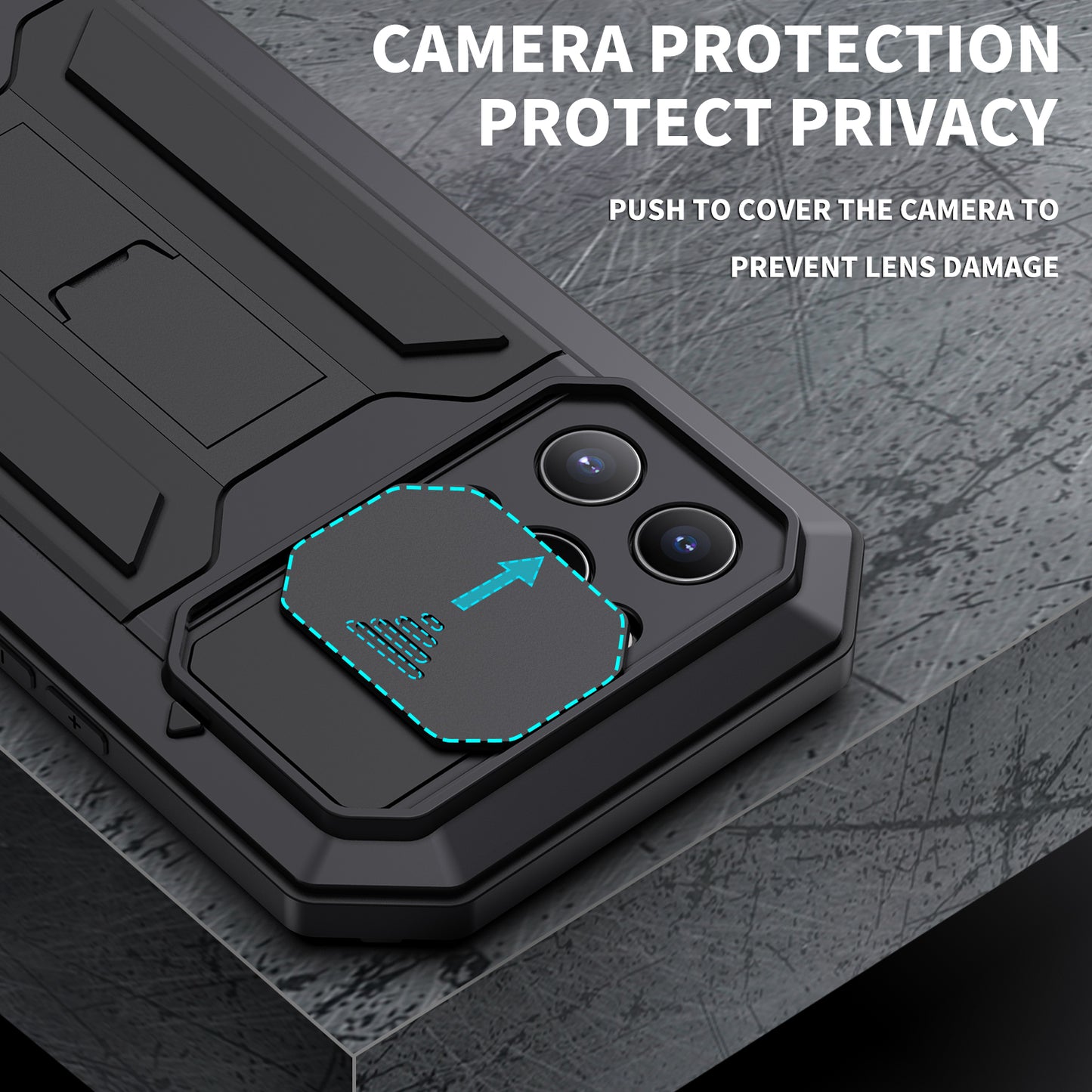 R-JUST Dustproof Dropproof Daily Waterproof Metal Frame Phone Protector Cover Kickstand Shell with Tempered Glass Screen Protector for iPhone 13 Pro Max 6.7 inch