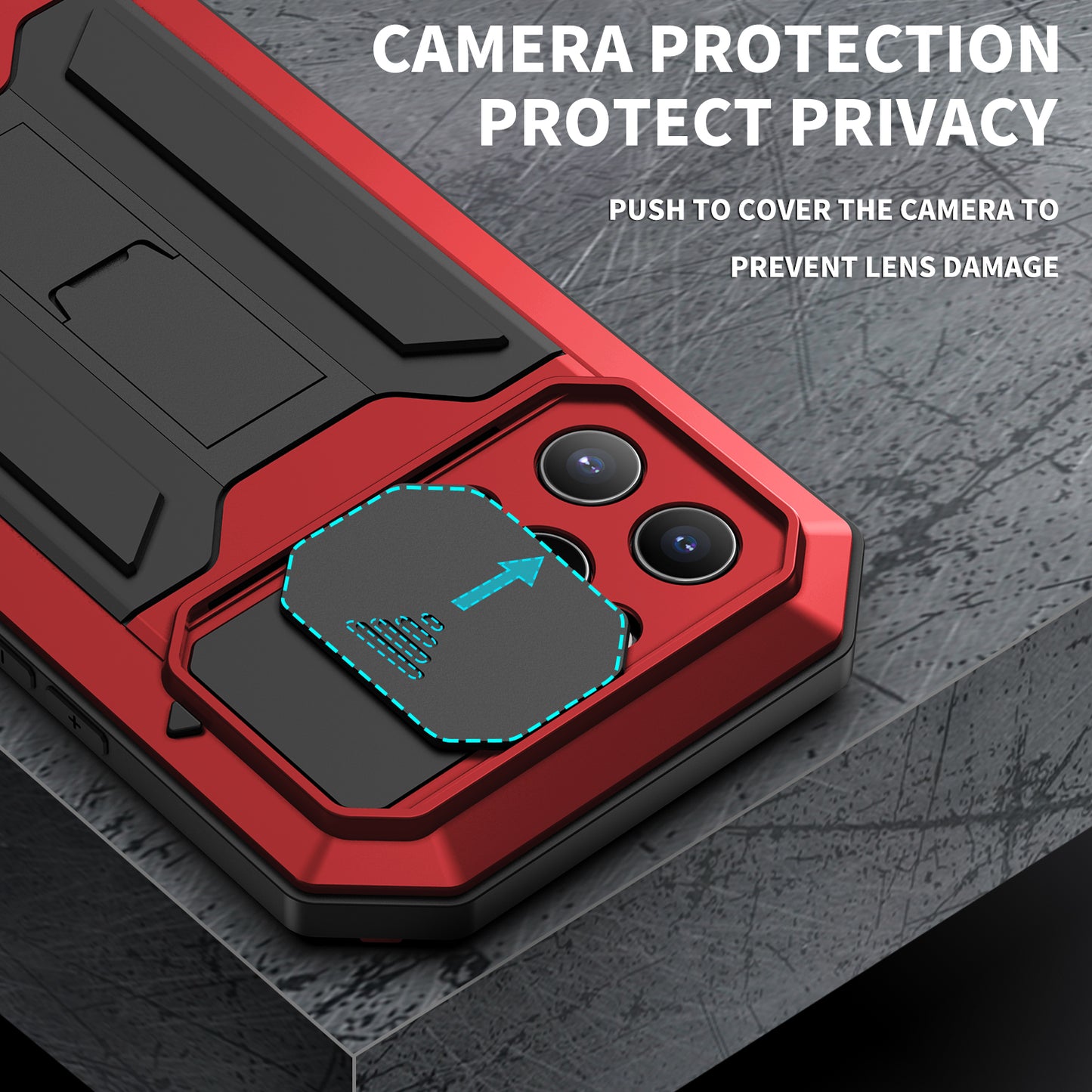 R-JUST Dustproof Dropproof Daily Waterproof Metal Frame Phone Protector Cover Kickstand Shell with Tempered Glass Screen Protector for iPhone 13 Pro Max 6.7 inch