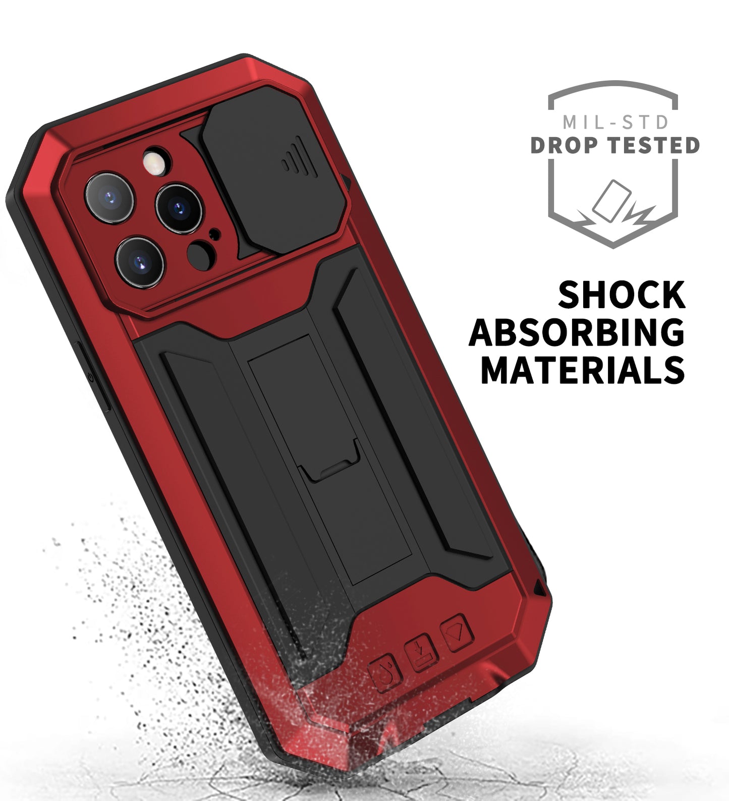 R-JUST Dustproof Dropproof Daily Waterproof Metal Frame Phone Protector Cover Kickstand Shell with Tempered Glass Screen Protector for iPhone 13 Pro Max 6.7 inch