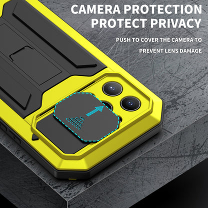R-JUST Dustproof Dropproof Daily Waterproof Metal Frame Phone Protector Cover Kickstand Shell with Tempered Glass Screen Protector for iPhone 13 Pro Max 6.7 inch