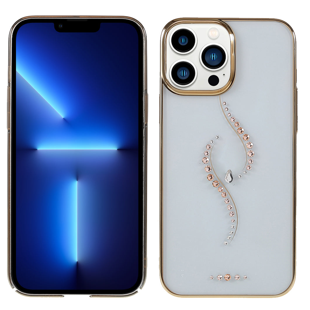 KINGXBAR Starry Series Clearly Rhinestone Decoration Phone Cover Electroplated Laser Carving Phone Case for iPhone 13 Pro Max 6.7 inch