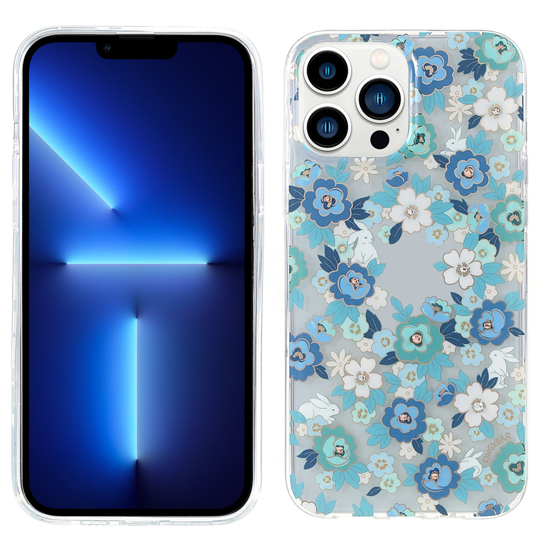 KINGXBAR Brilliant Series Rhinestone TPU + PC Combo IMD Pattern Phone Cover Electroplating Phone Cover Case for iPhone 13 Pro 6.1 inch