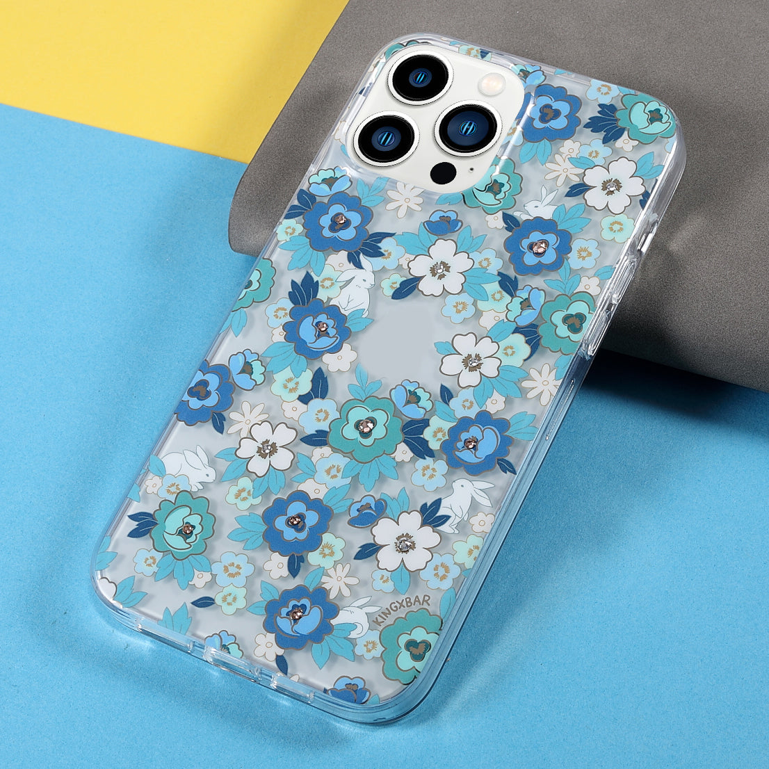 KINGXBAR Brilliant Series Rhinestone TPU + PC Combo IMD Pattern Phone Cover Electroplating Phone Cover Case for iPhone 13 Pro 6.1 inch