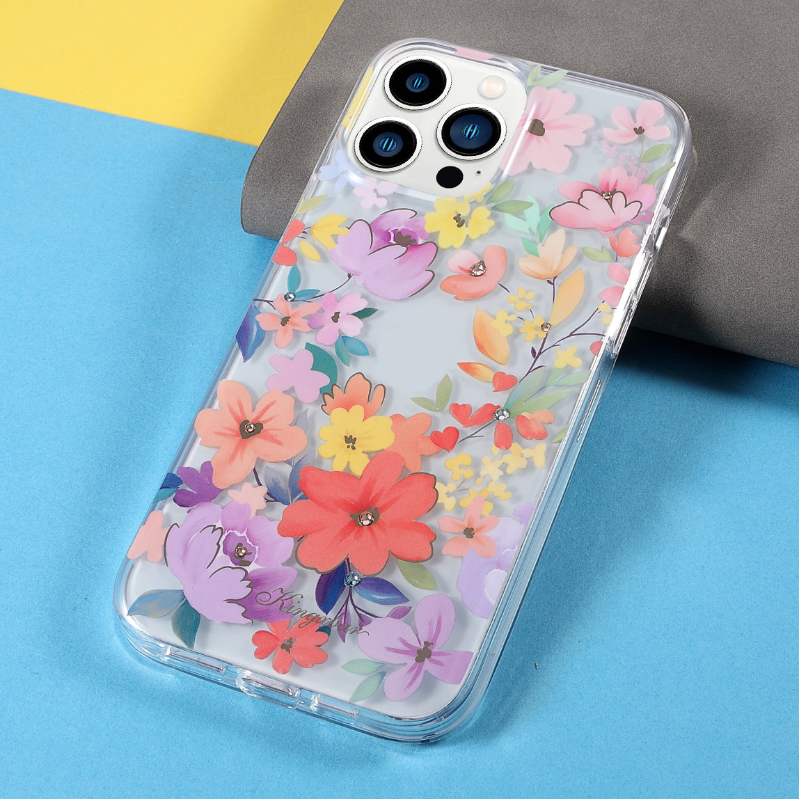 KINGXBAR Brilliant Series Rhinestone TPU + PC Combo IMD Pattern Phone Cover Electroplating Phone Cover Case for iPhone 13 Pro 6.1 inch