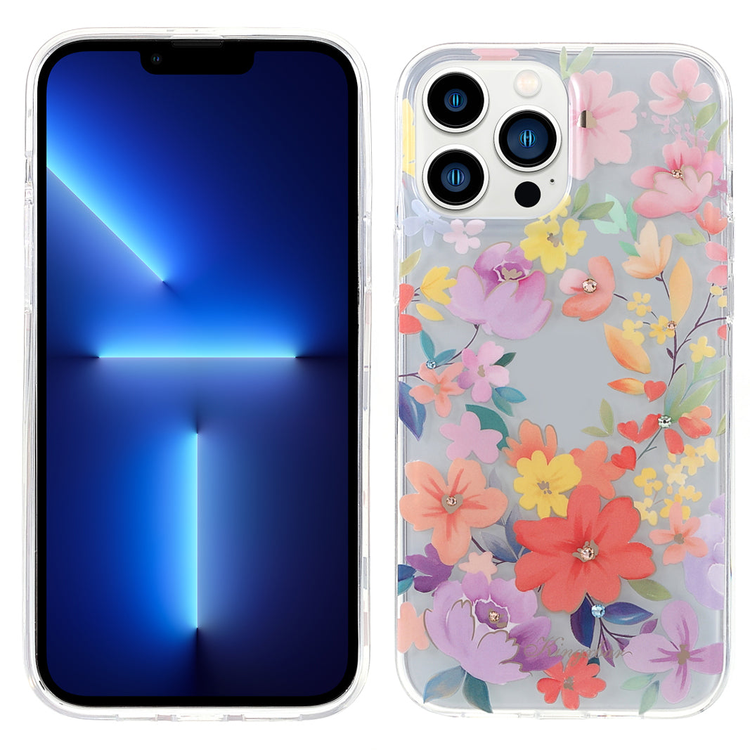 KINGXBAR Brilliant Series Anti-Shock IMD Pattern Rhinestone Phone Cover Electroplating Case for iPhone 13 Pro Max 6.7 inch