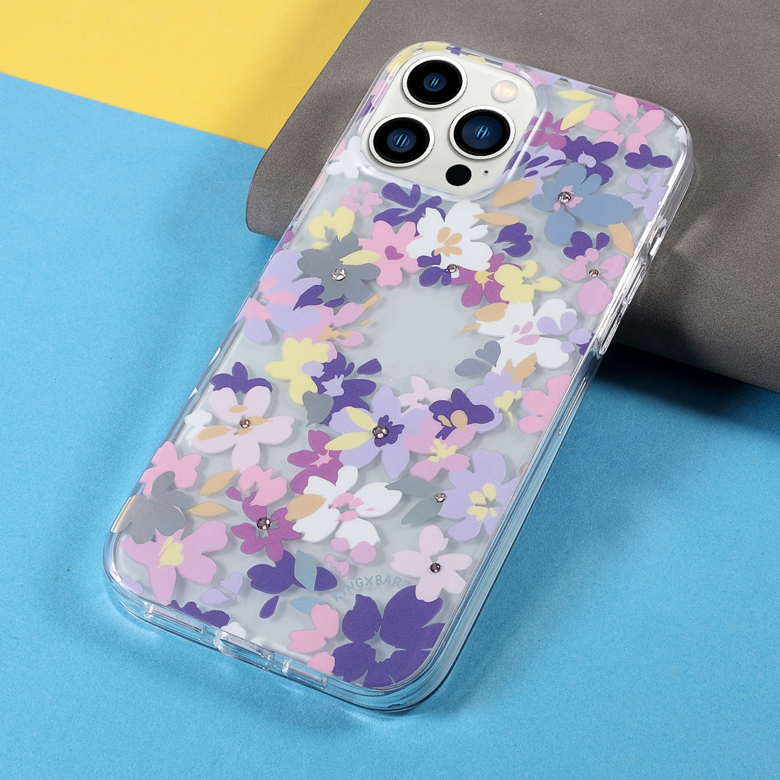 KINGXBAR Brilliant Series Anti-Shock IMD Pattern Rhinestone Phone Cover Electroplating Case for iPhone 13 Pro Max 6.7 inch