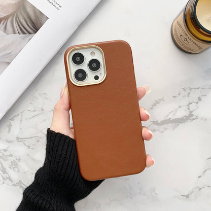 PU Leather Coated PC Case Phone Back Cover Protector for iPhone 13 Pro 6.1 inch