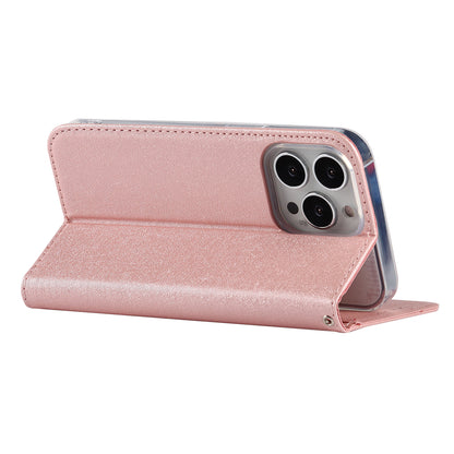 For iPhone 13 Pro 6.1 inch Anti-scratch Phone Case Full Protection Silk Texture Leather Wallet Cover with Strap