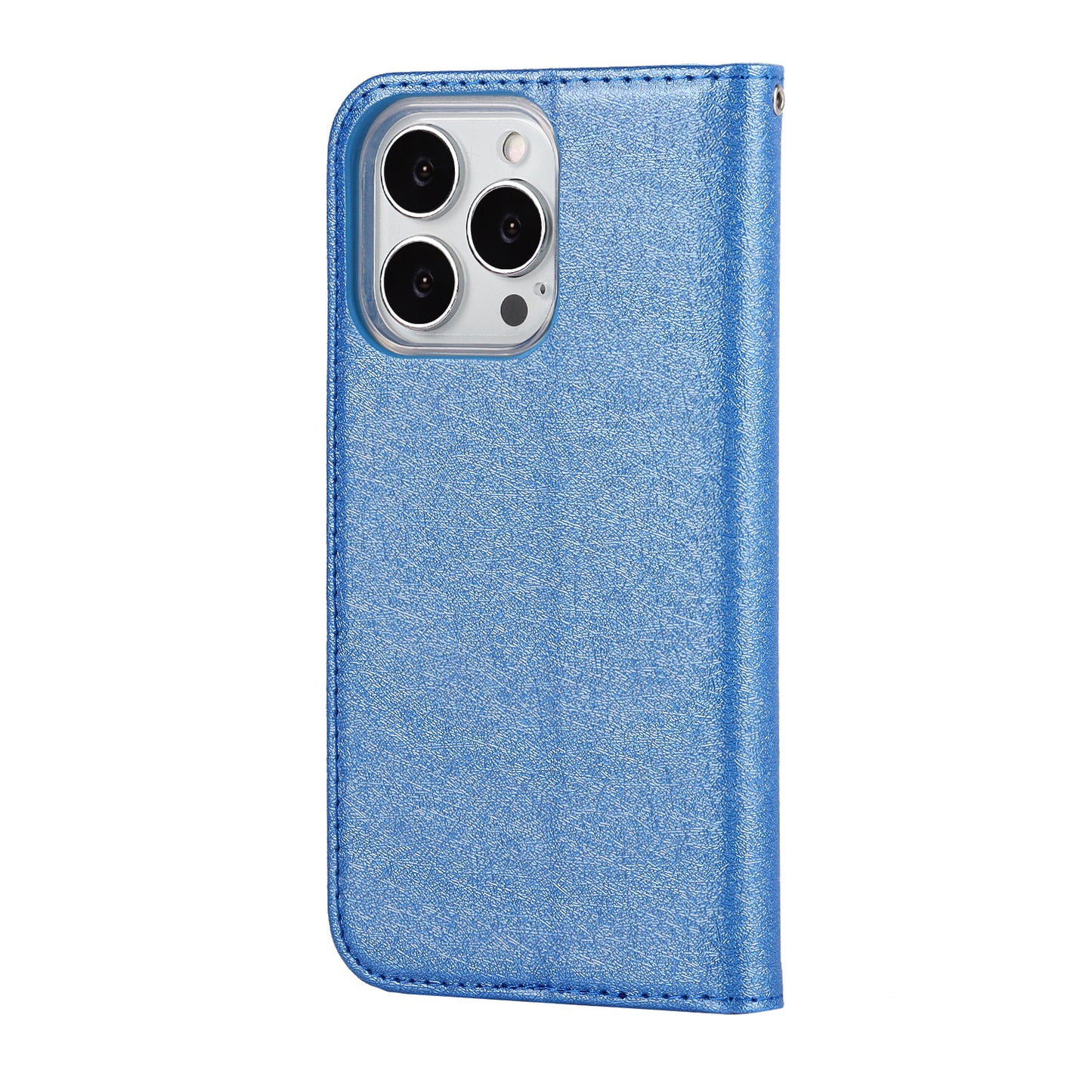 For iPhone 13 Pro 6.1 inch Anti-scratch Phone Case Full Protection Silk Texture Leather Wallet Cover with Strap