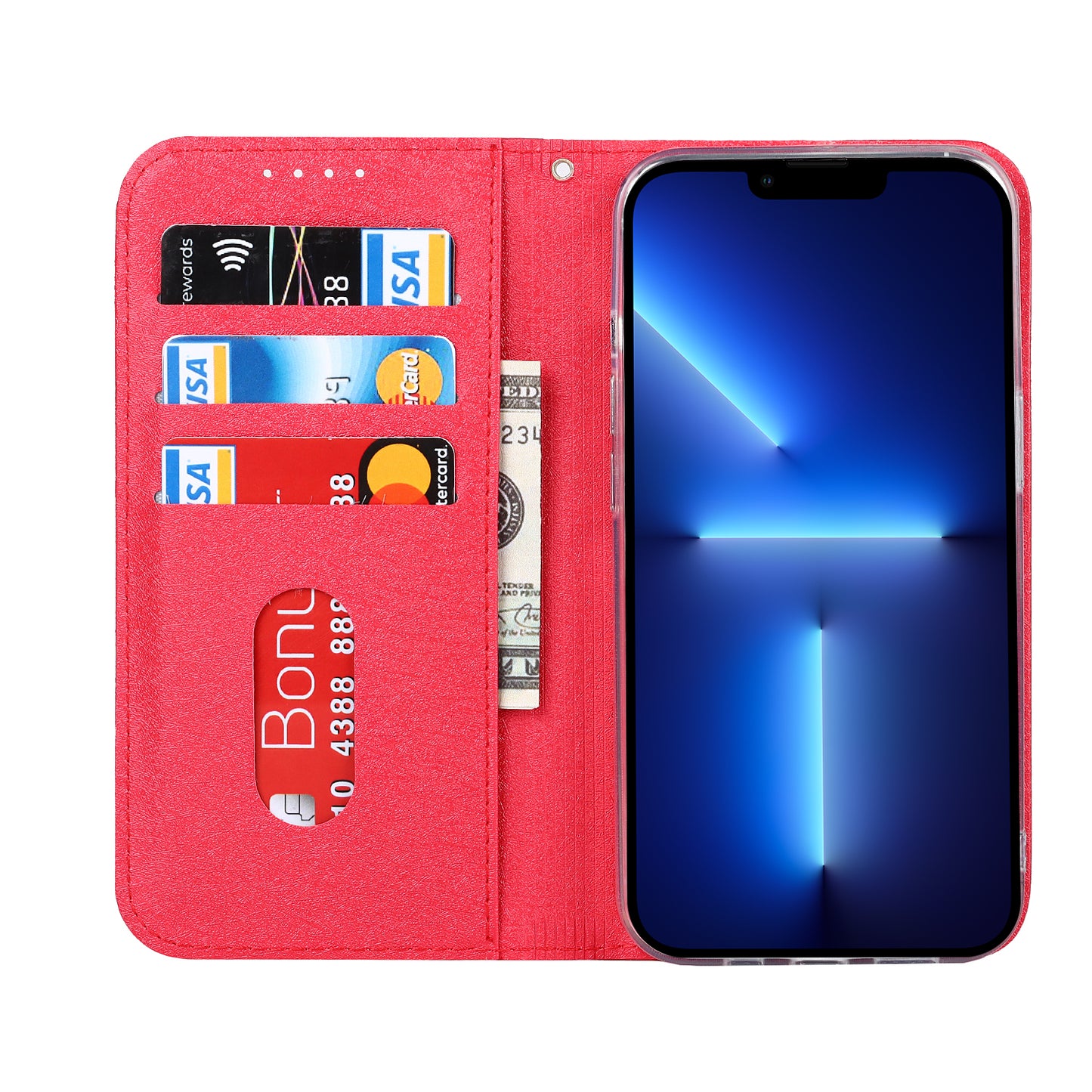 For iPhone 13 Pro 6.1 inch Anti-scratch Phone Case Full Protection Silk Texture Leather Wallet Cover with Strap