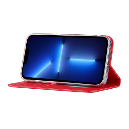 For iPhone 13 Pro 6.1 inch Anti-scratch Phone Case Full Protection Silk Texture Leather Wallet Cover with Strap