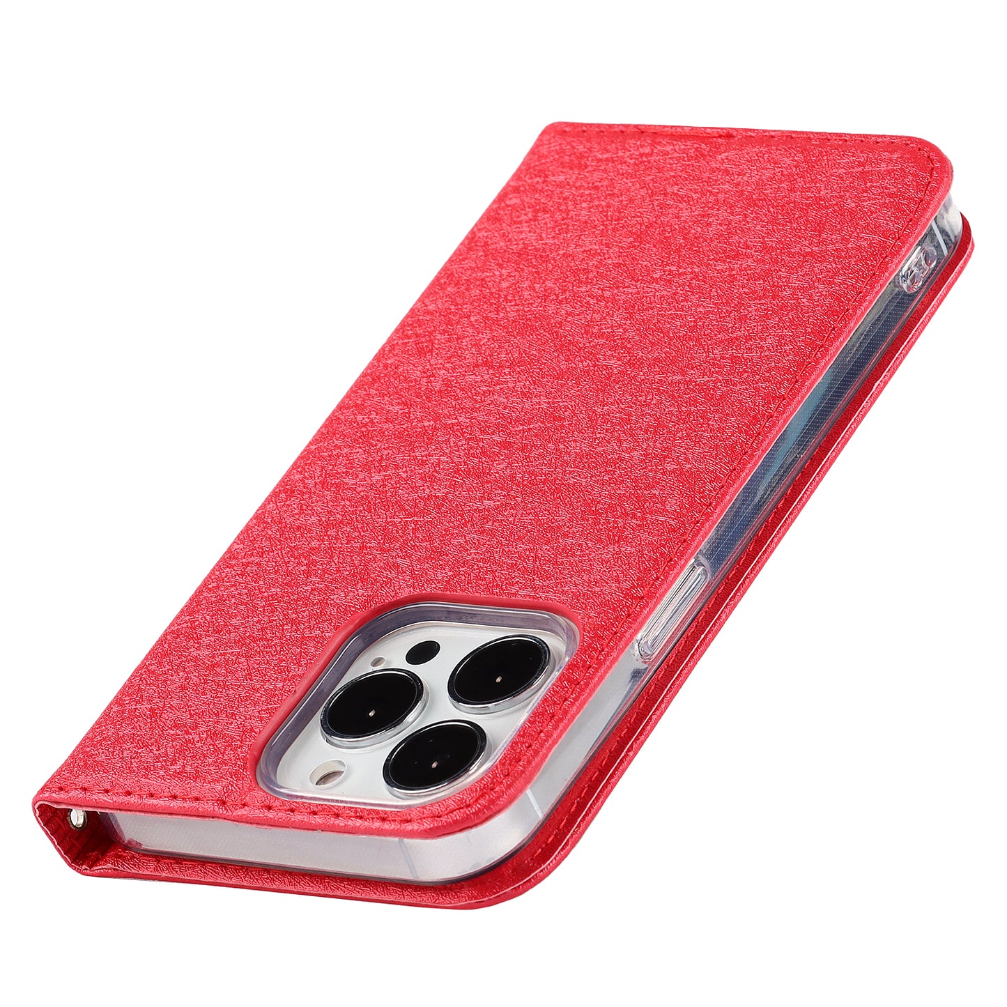 For iPhone 13 Pro 6.1 inch Anti-scratch Phone Case Full Protection Silk Texture Leather Wallet Cover with Strap