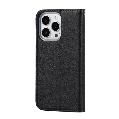 For iPhone 13 Pro 6.1 inch Anti-scratch Phone Case Full Protection Silk Texture Leather Wallet Cover with Strap