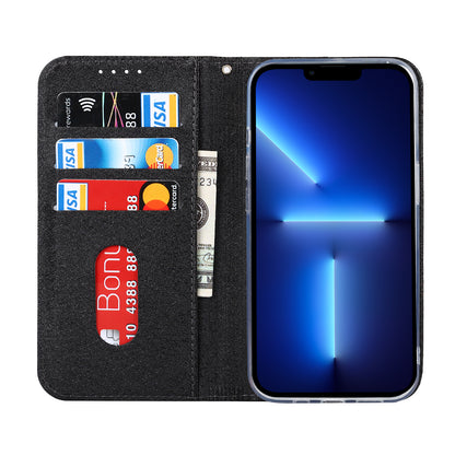 For iPhone 13 Pro 6.1 inch Anti-scratch Phone Case Full Protection Silk Texture Leather Wallet Cover with Strap