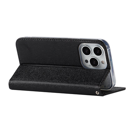For iPhone 13 Pro 6.1 inch Anti-scratch Phone Case Full Protection Silk Texture Leather Wallet Cover with Strap