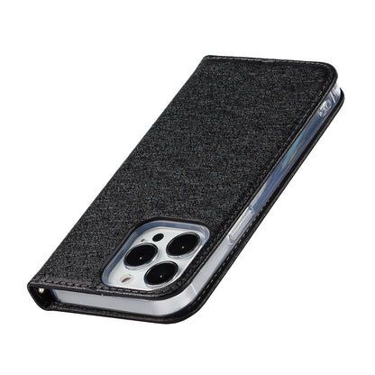 For iPhone 13 Pro 6.1 inch Anti-scratch Phone Case Full Protection Silk Texture Leather Wallet Cover with Strap