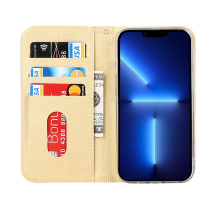 For iPhone 13 Pro 6.1 inch Anti-scratch Phone Case Full Protection Silk Texture Leather Wallet Cover with Strap