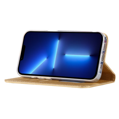 For iPhone 13 Pro 6.1 inch Anti-scratch Phone Case Full Protection Silk Texture Leather Wallet Cover with Strap