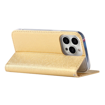 For iPhone 13 Pro 6.1 inch Anti-scratch Phone Case Full Protection Silk Texture Leather Wallet Cover with Strap