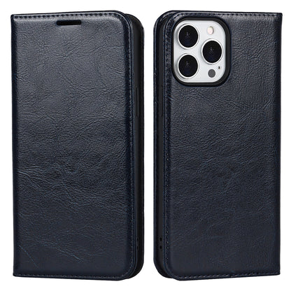 Crazy Horse Genuine Leather Dust-proof Phone Cover Card Slot Wallet Phone Case for iPhone 13 Pro 6.1 inch