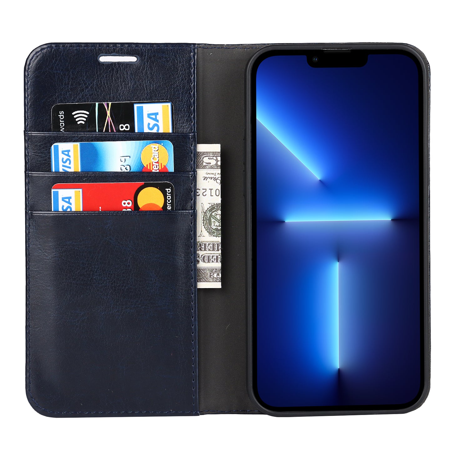 Crazy Horse Genuine Leather Dust-proof Phone Cover Card Slot Wallet Phone Case for iPhone 13 Pro 6.1 inch