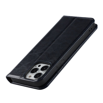 Crazy Horse Genuine Leather Dust-proof Phone Cover Card Slot Wallet Phone Case for iPhone 13 Pro 6.1 inch