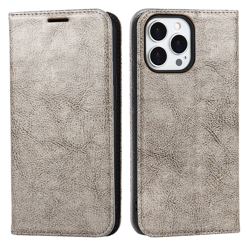 Crazy Horse Genuine Leather Dust-proof Phone Cover Card Slot Wallet Phone Case for iPhone 13 Pro 6.1 inch
