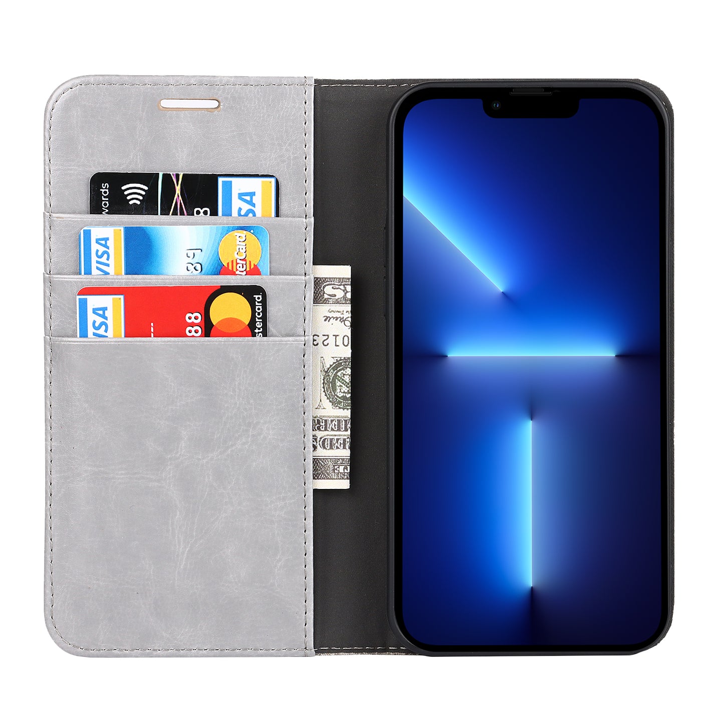 Crazy Horse Genuine Leather Dust-proof Phone Cover Card Slot Wallet Phone Case for iPhone 13 Pro 6.1 inch