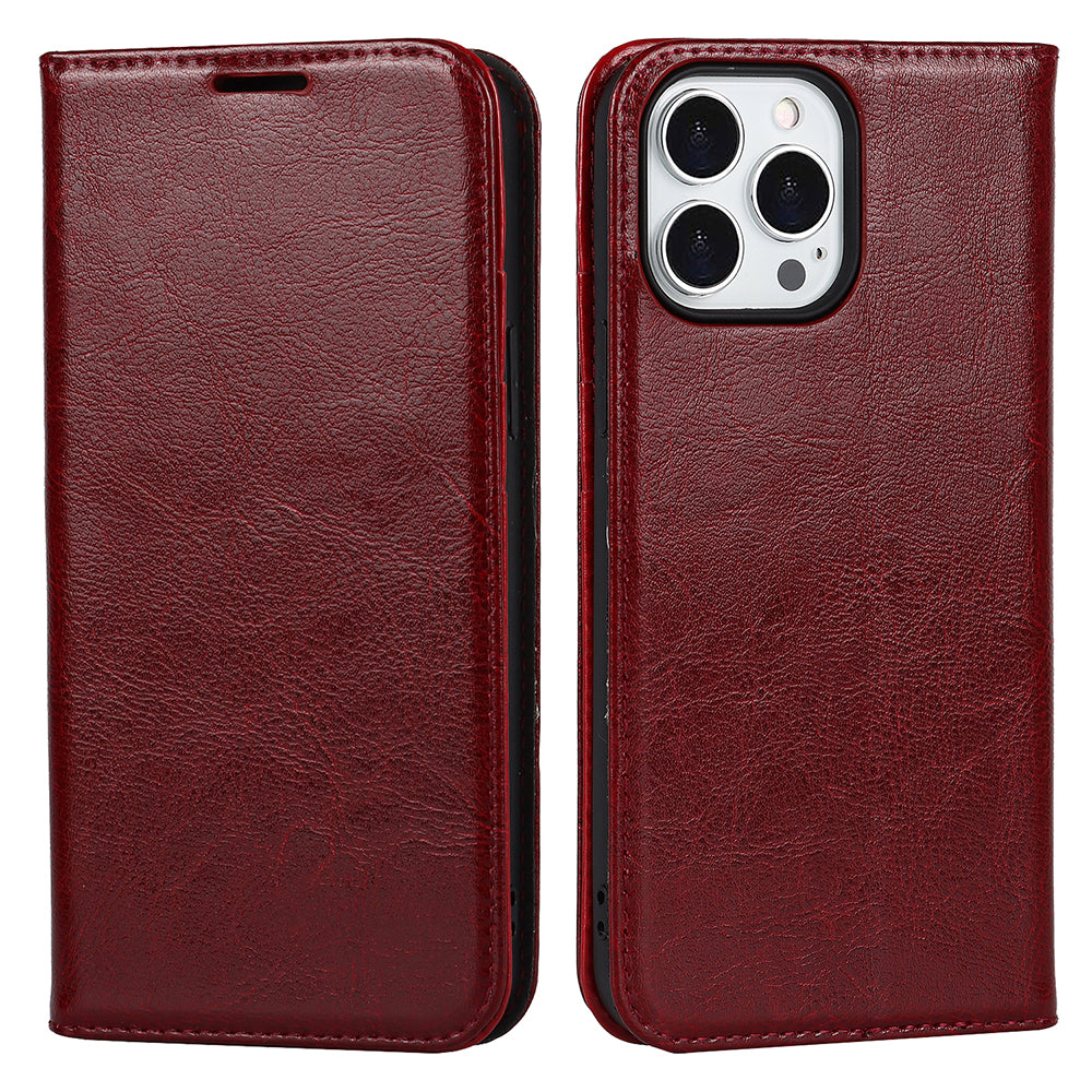 Crazy Horse Genuine Leather Dust-proof Phone Cover Card Slot Wallet Phone Case for iPhone 13 Pro 6.1 inch