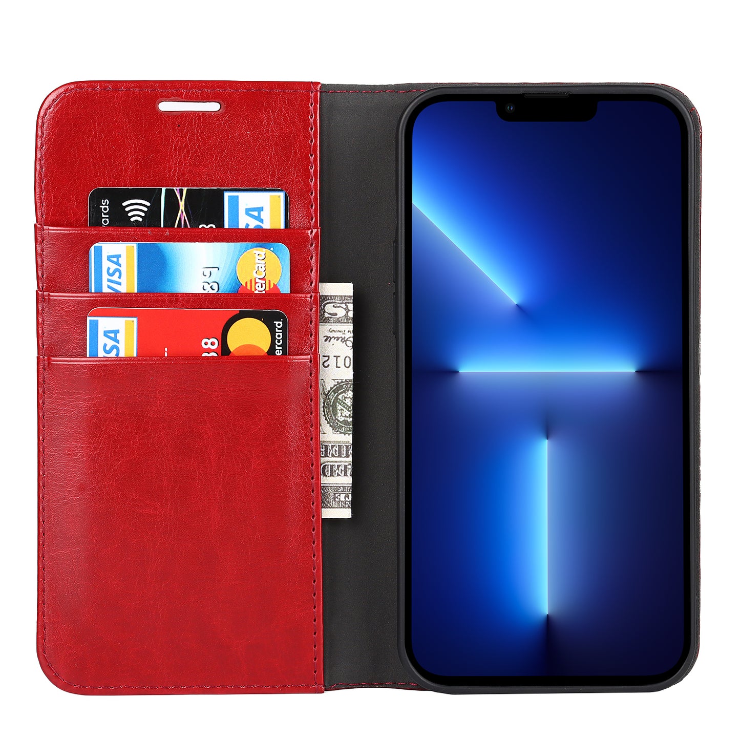 Crazy Horse Genuine Leather Dust-proof Phone Cover Card Slot Wallet Phone Case for iPhone 13 Pro 6.1 inch